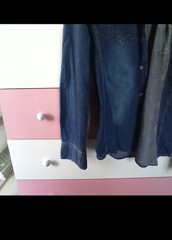 Koyu Mavi Denim kot gömlek S beden - Görsel 7
