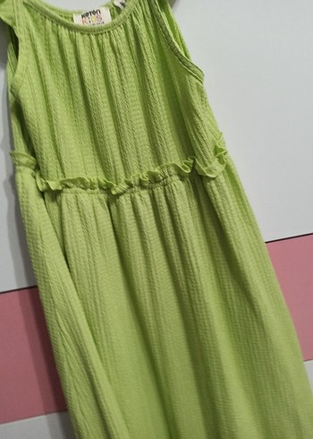 Kız Çocuk Yeşil Keten Kolsuz Elbise koton 9-10 yaş - Görsel 9
