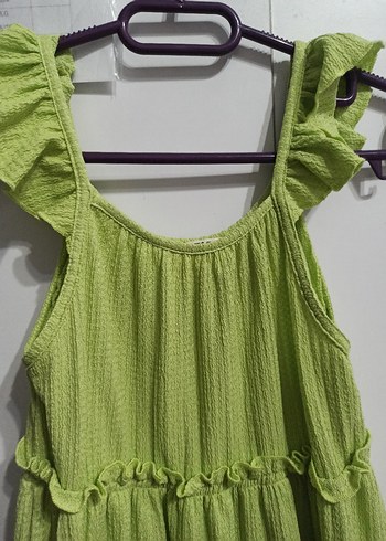 Kız Çocuk Yeşil Keten Kolsuz Elbise koton 9-10 yaş - Görsel 6