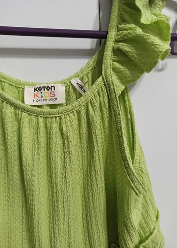 Kız Çocuk Yeşil Keten Kolsuz Elbise koton 9-10 yaş - Görsel 4