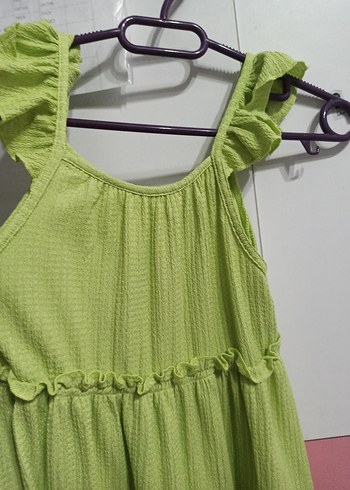 Kız Çocuk Yeşil Keten Kolsuz Elbise koton 9-10 yaş - Görsel 3