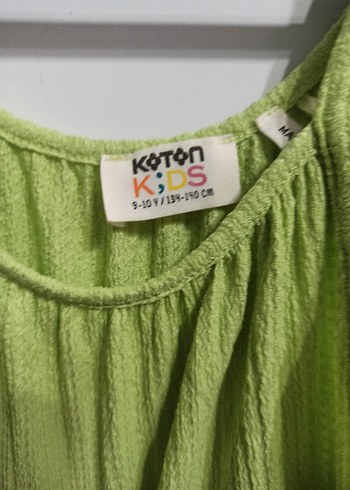 Kız Çocuk Yeşil Keten Kolsuz Elbise koton 9-10 yaş - Görsel 5