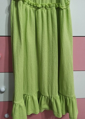 Kız Çocuk Yeşil Keten Kolsuz Elbise koton 9-10 yaş - Görsel 7