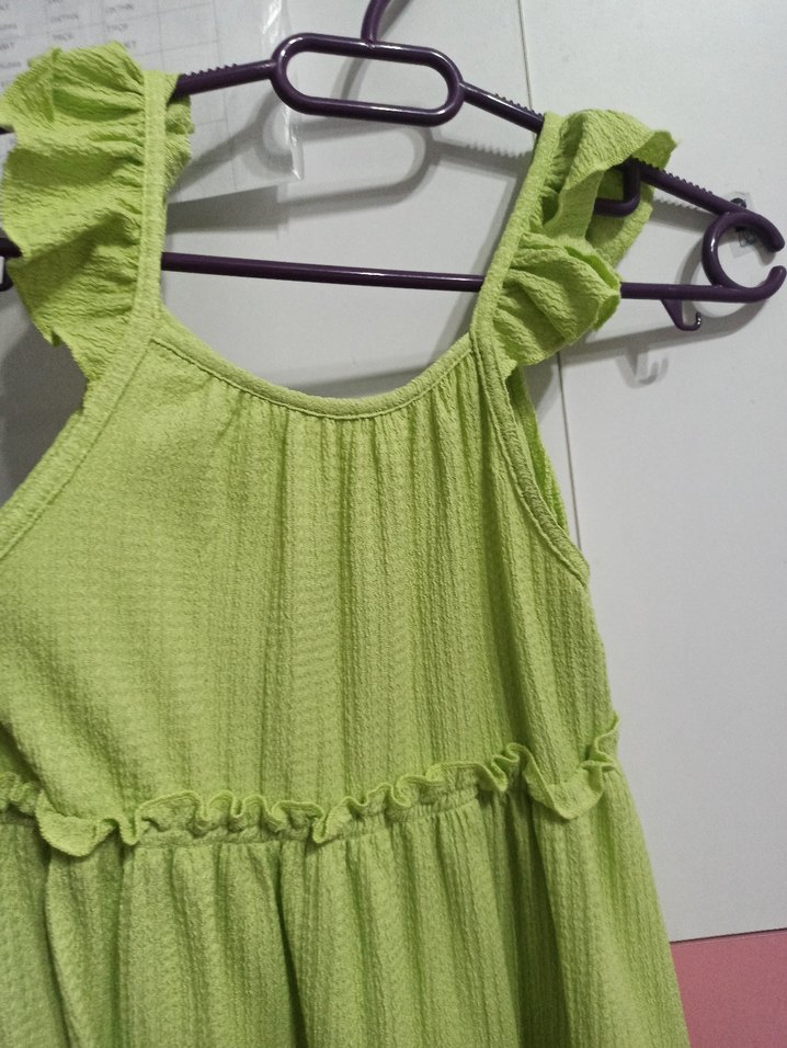 Kız Çocuk Yeşil Keten Kolsuz Elbise koton 9-10 yaş - Görsel 3