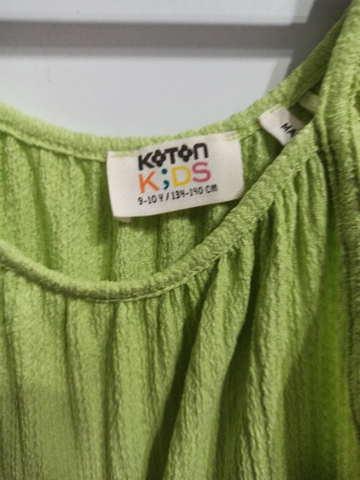 Kız Çocuk Yeşil Keten Kolsuz Elbise koton 9-10 yaş - Görsel 5