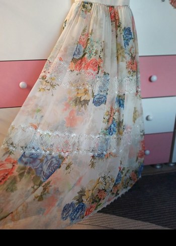 Dantel Detaylı Bohem Çiçekli Uzun abiye elbise 10 yaş - Görsel 2