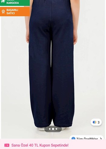 Koyu Mavi Geniş Kesim Kız Pantolonu - Görsel 2