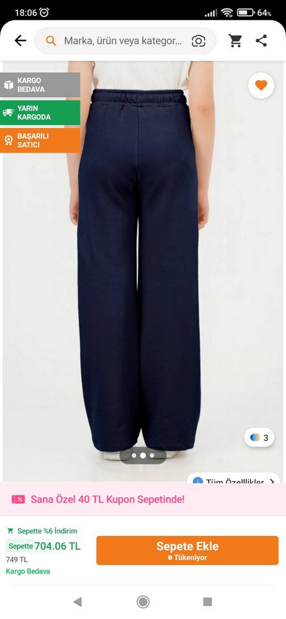 Koyu Mavi Geniş Kesim Kız Pantolonu - Görsel 2