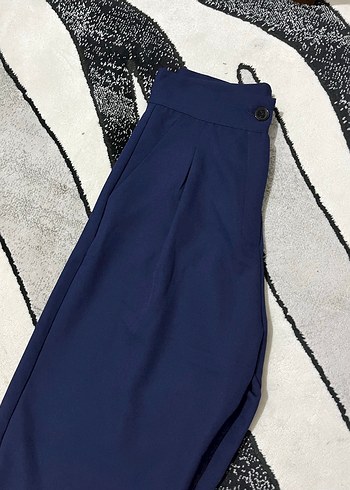 Lacivert Pilili Kadın Kumaş Pantolon - Görsel 3