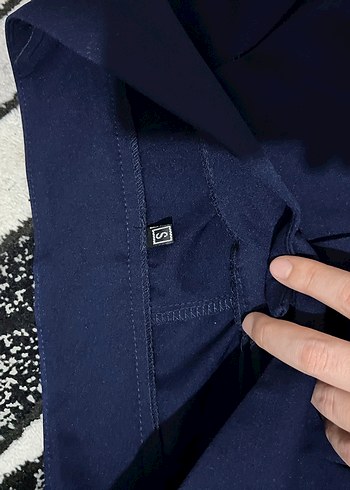 Lacivert Pilili Kadın Kumaş Pantolon - Görsel 2