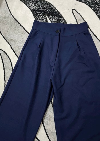 Lacivert Pilili Kadın Kumaş Pantolon - Görsel 4