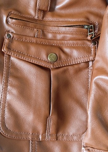Kadın Kahverengi Deri Ceket - Görsel 3