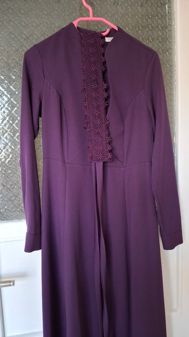 Mor Uzun Drapeli Kadın Elbise - Görsel 3