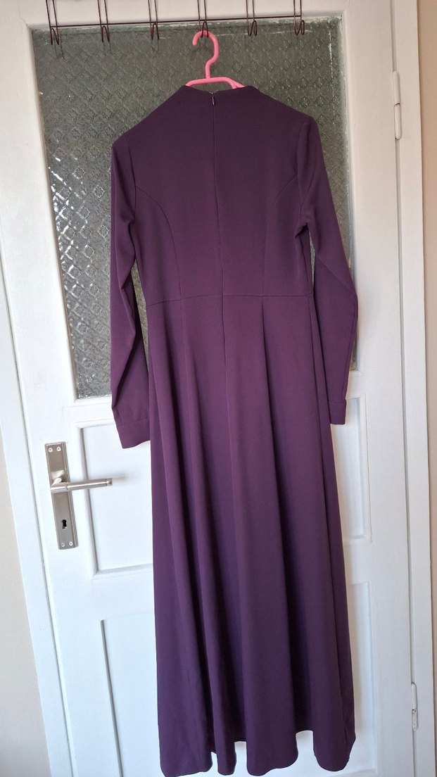 Mor Uzun Drapeli Kadın Elbise - Görsel 2