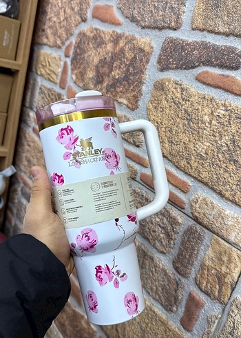 Çiçek Desenli Pembe Stanley Termos Bardak - Görsel 4