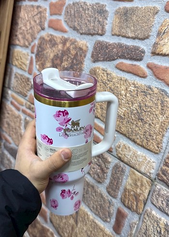 Çiçek Desenli Pembe Stanley Termos Bardak - Görsel 2