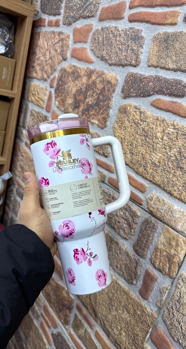 Çiçek Desenli Pembe Stanley Termos Bardak - Görsel 4