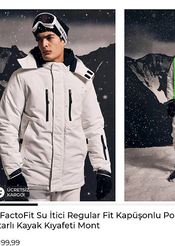 FactoFit Su İtici Beyaz Kapüşonlu Kayak Mont - Görsel 2