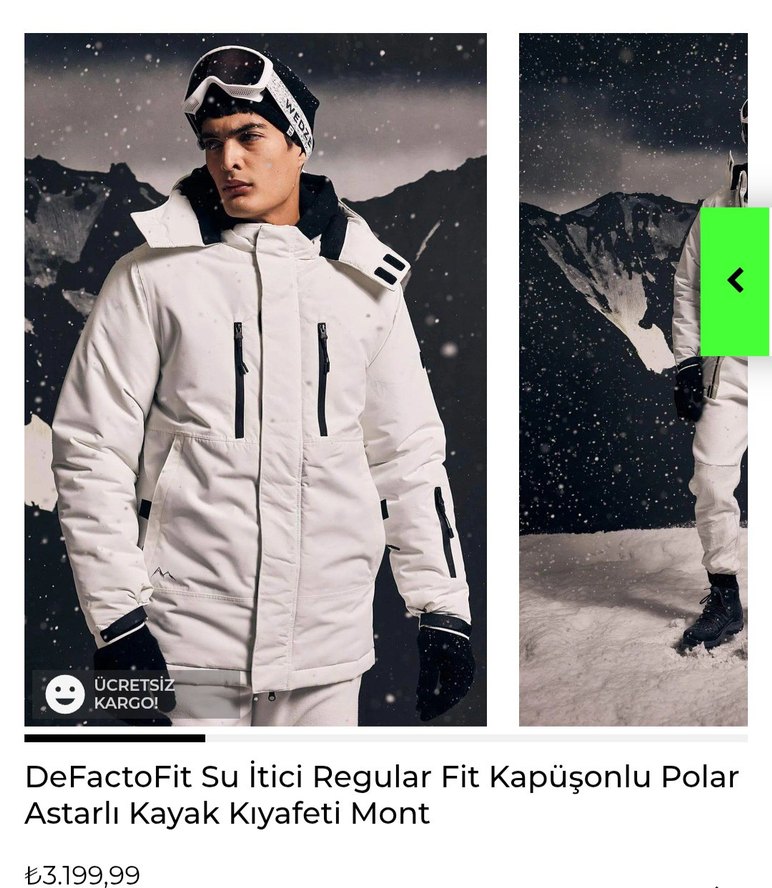 FactoFit Su İtici Beyaz Kapüşonlu Kayak Mont - Görsel 2