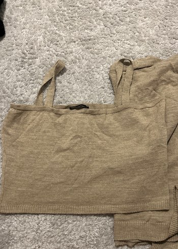 Bej Düğmeli Kadın Hırka ve crop takımı - Görsel 2