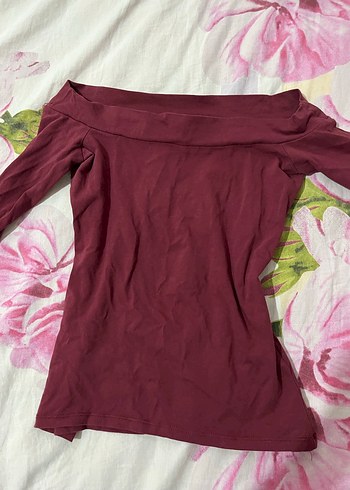 Zara Bordo Kayık Yaka Uzun Kollu Kadın Bluz
