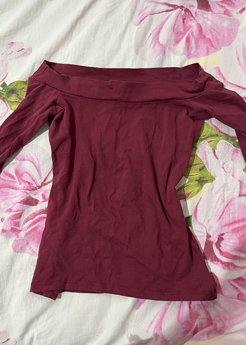 Bordo Kayık Yaka Uzun Kollu Kadın Bluz
