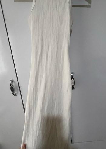 Zara Beyaz Kolsuz Uzun FİTİLLİ Elbise