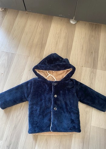 Kapüşonlu Düğmeli Erkek Çocuk Mavi Mont - Görsel 2