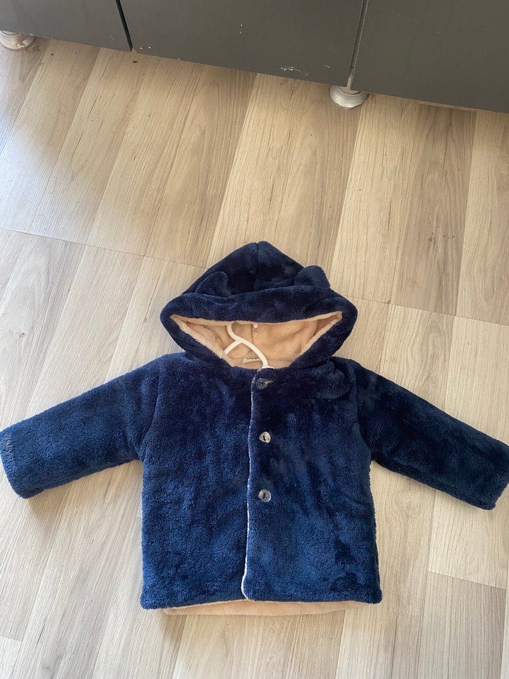 Kapüşonlu Düğmeli Erkek Çocuk Mavi Mont - Görsel 2