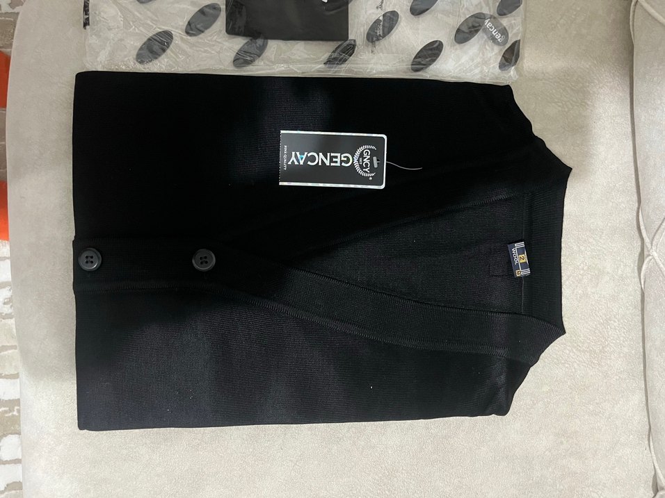 Erkek siyah ince yün triko hırka etiketli - Görsel 2