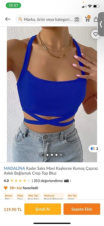 m Beden Mavi kaşkorse kumaş çapraz. Askılı bağlamalı crop top bluz