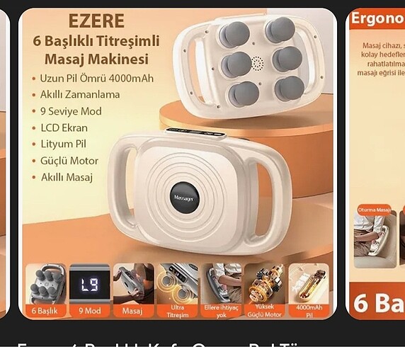  Beden EZERE 6 Başlıklı Titreşimli Masaj Aleti
