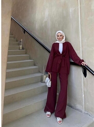 Trendyol & Milla Keten takım bordo