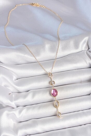 Diğer Gold Renk Pembe Zirkon Taşlı Y Kolye
