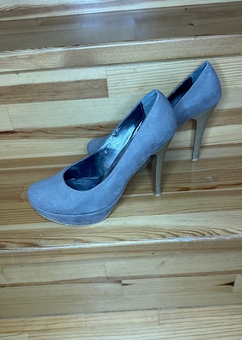 Gri Süet Platform Topuklu Kadın Stiletto - Görsel 2