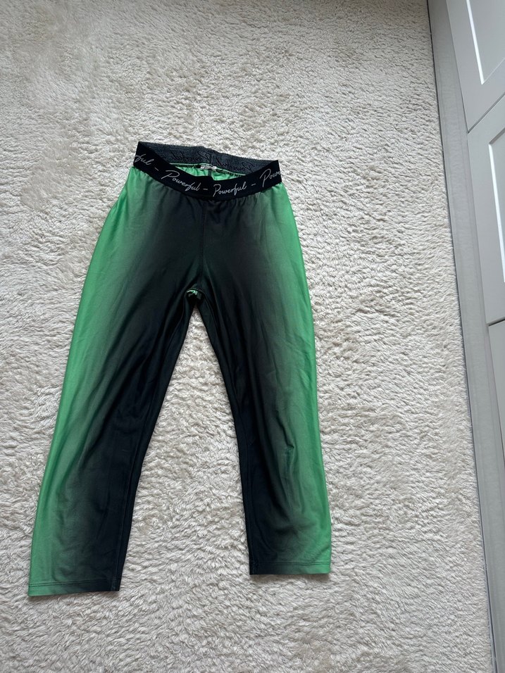 Kemerli Yeşil Batik Desenli Spor Tayt - Görsel 2