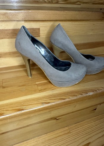 Gri Süet Platform Topuklu Stiletto - Görsel 2