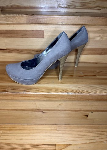 Gri Süet Platform Topuklu Stiletto - Görsel 6