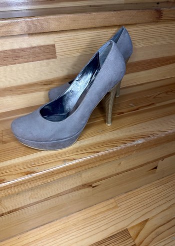 Gri Süet Platform Topuklu Stiletto - Görsel 4