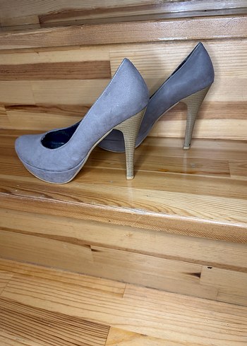 Gri Süet Platform Topuklu Stiletto - Görsel 5