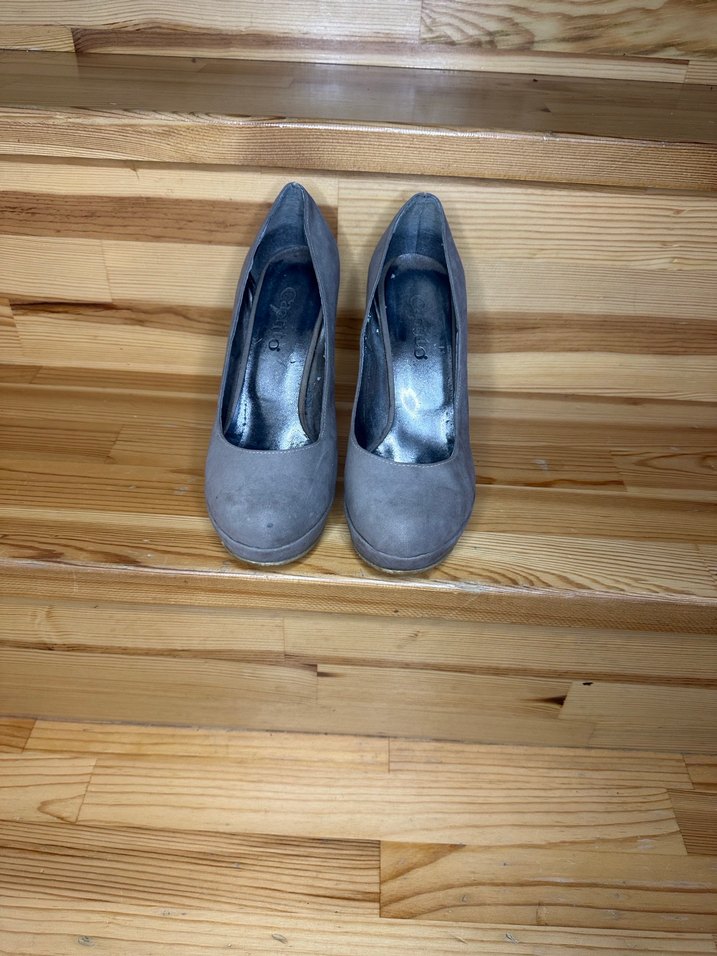 Gri Süet Platform Topuklu Stiletto - Görsel 3