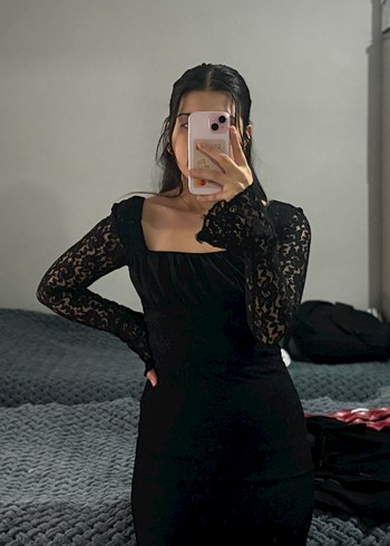 Dantel Detaylı Siyah Elbise - Görsel 2