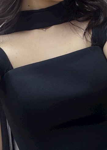 Siyah Drapeli Uzun Kadın Elbise - Görsel 3