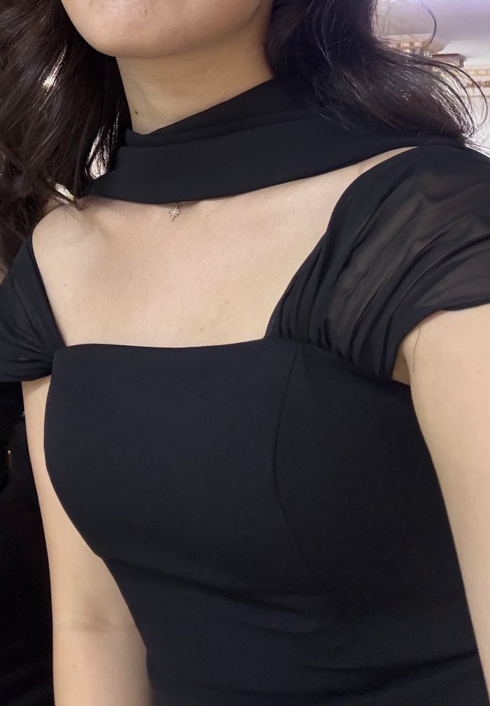 Siyah Drapeli Uzun Kadın Elbise - Görsel 2