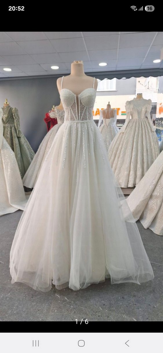 İnci Detaylı Beyaz A Kesim Gelinlik - Görsel 2