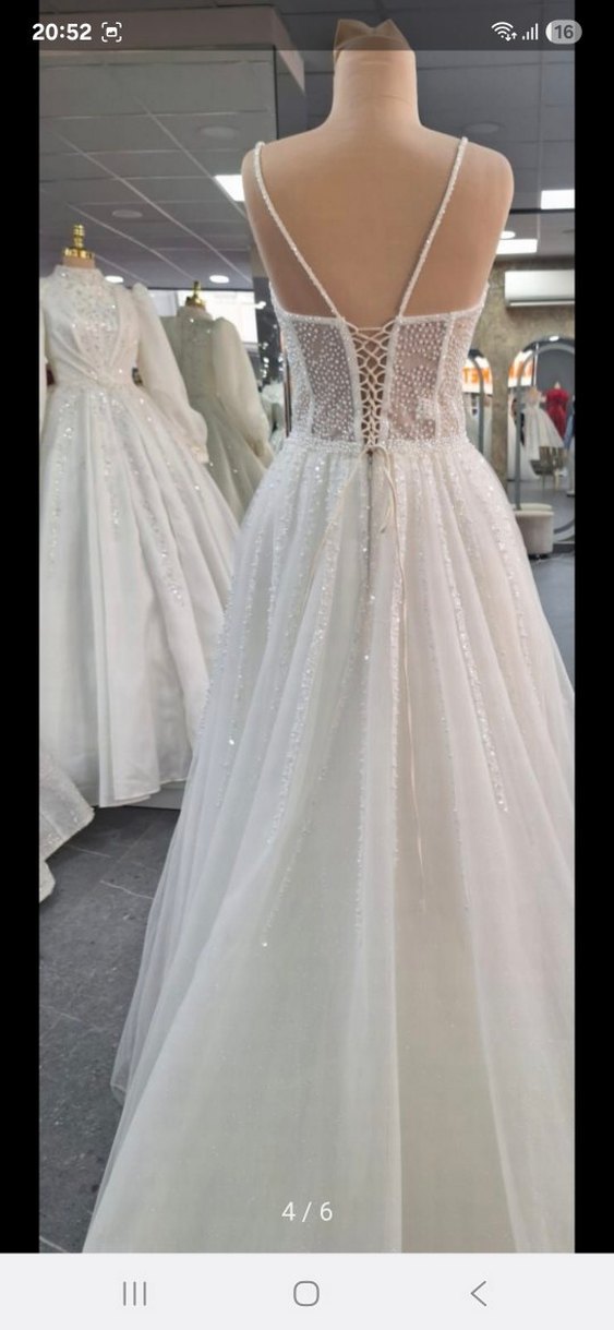 İnci Detaylı Beyaz A Kesim Gelinlik - Görsel 3