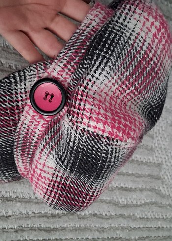 Diğer Düğmeli Pembe Ekose Kadın Yün Şapka