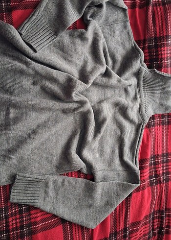 Gri Boğazlı Örgü Salaş Kadın Kazak - Görsel 2