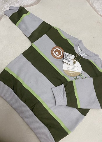 LCW BABY Gri ve Yeşil Çizgili Erkek Çocuk Sweatshirt - Görsel 4