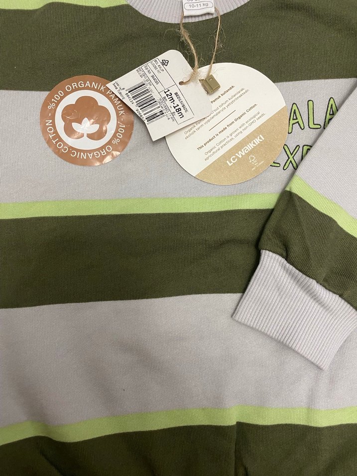 LCW BABY Gri ve Yeşil Çizgili Erkek Çocuk Sweatshirt - Görsel 5